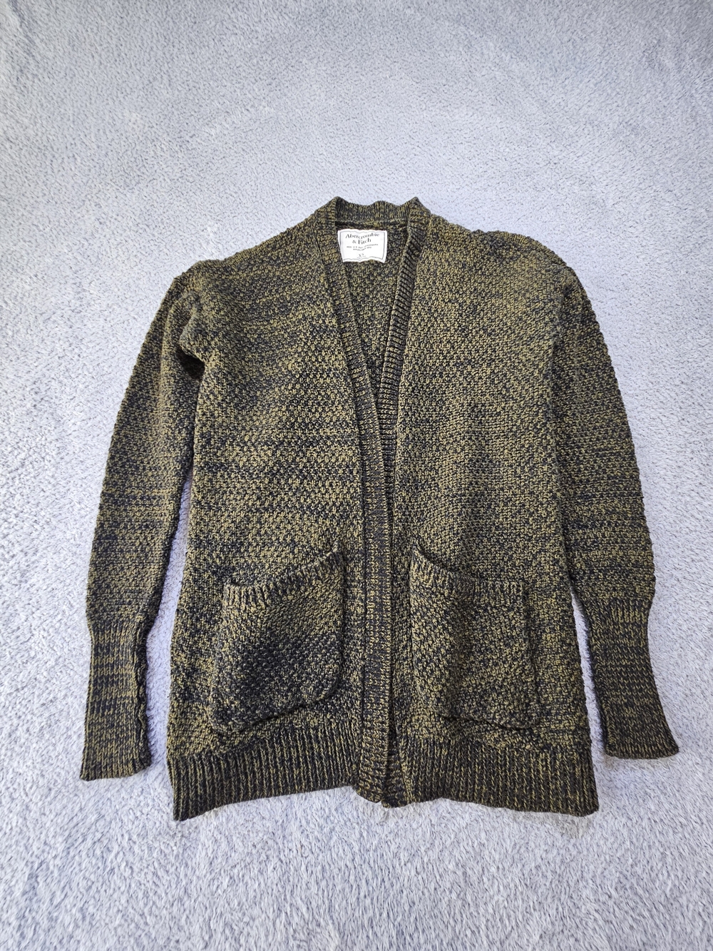 Abercrombie & Fitch Olive Marled Open-Front Cardigan
